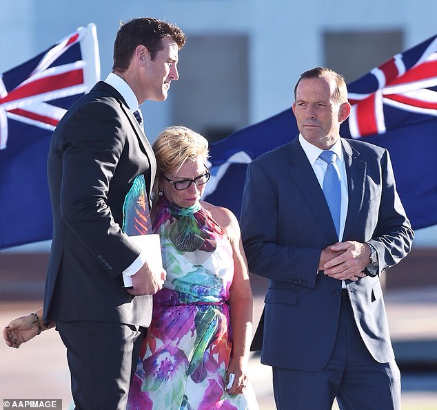 Ben Roberts-Smith with abuse survivor advocate Rosie Batty and then Prime Minister Tony Abbott in 2015 at the Australian of the Year Awards