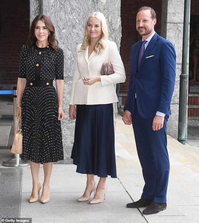 Crown Princess Mette-Marit is the godmother to Queen Mary's eldest son, Crown Prince Christian. Mary, Mette-Marit and Crown Prince Haakon of Norway are pictured here in 2022