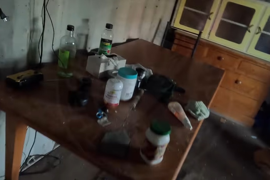 A table with various bottles.