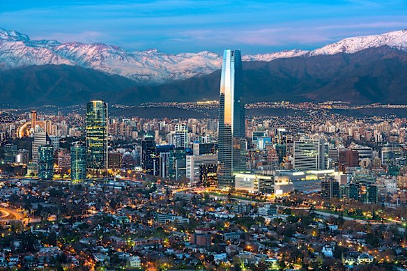 A view of the modern Providencia and Las Condes districts of Santiago, Chile, the hub for LATAM, the Chilean national carrier, against the backdrop of the Andes. 
