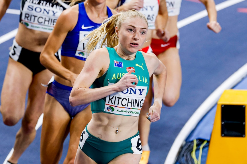 Hayley Kitching competing for Australia at the World Athletics Indoor Championships.