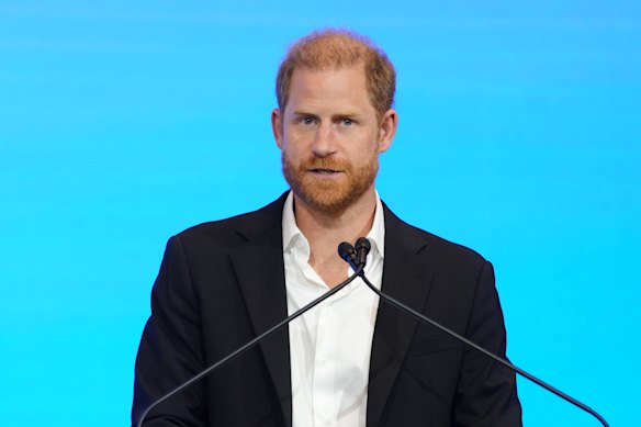 Prince Harry delivers the keynote speech at the InterEdge Summit in Melbourne on day three of his trip.