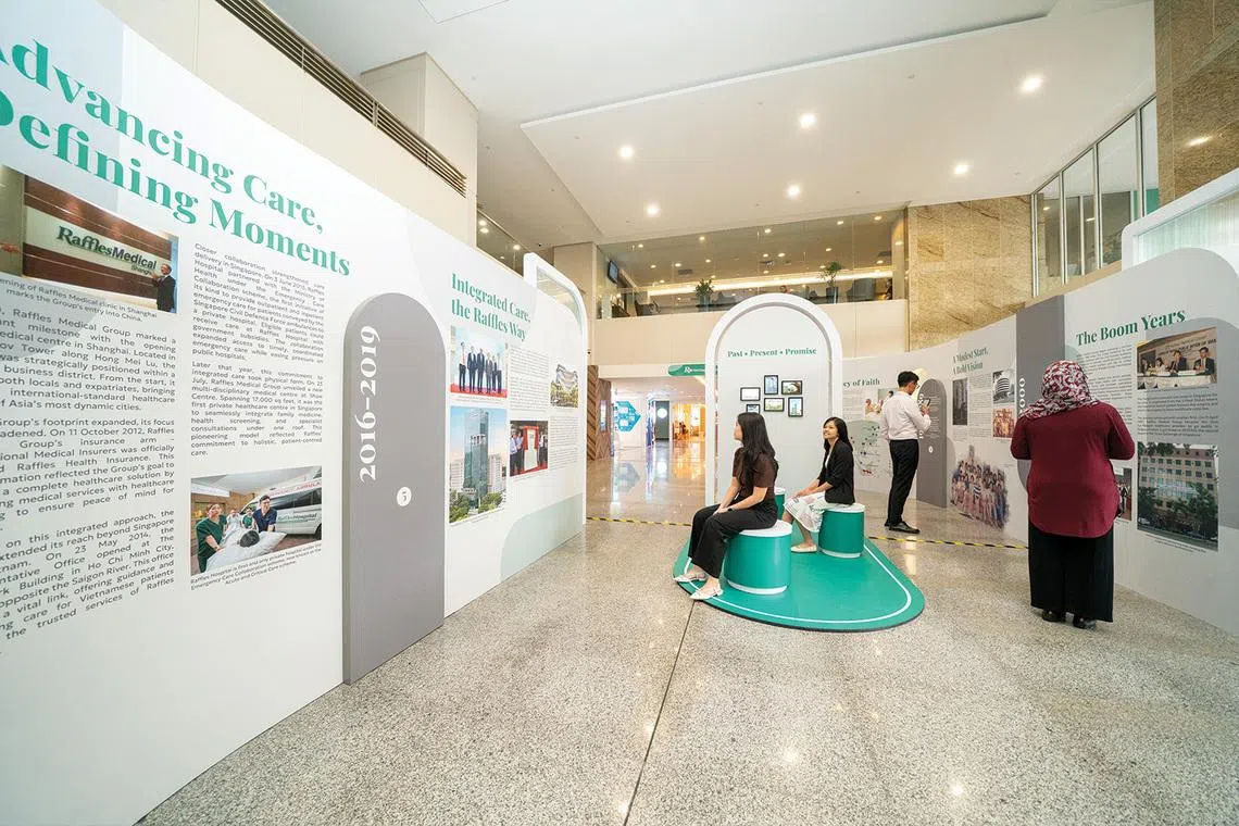 The exhibition traces how Raffles Medical Group has grown alongside Singapore’s healthcare landscape while serving patients across generations