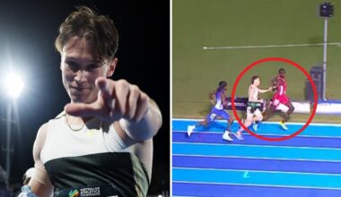 Lachlan Kennedy breaks 10 seconds to win 100m sprint final video, Peytron Craig mistake costly in 800m