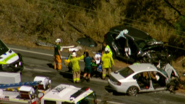 The crash involved two cars and a motorcycle.