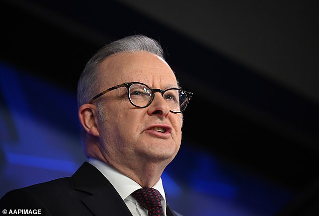 Australian Prime Minister Anthony Albanese delivers an address to National Press Club in Canberra, Thursday, April 2, 2026. (AAP Image/Lukas Coch) NO ARCHIVING