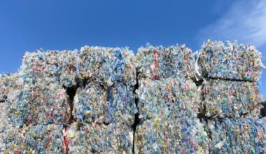 Plastic bottles compressed into bales and ready for recycling in this undated photo / gettyimagesbank