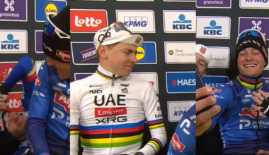 delightful backstage moment between Van der Poel, Pogačar and Evenepoel