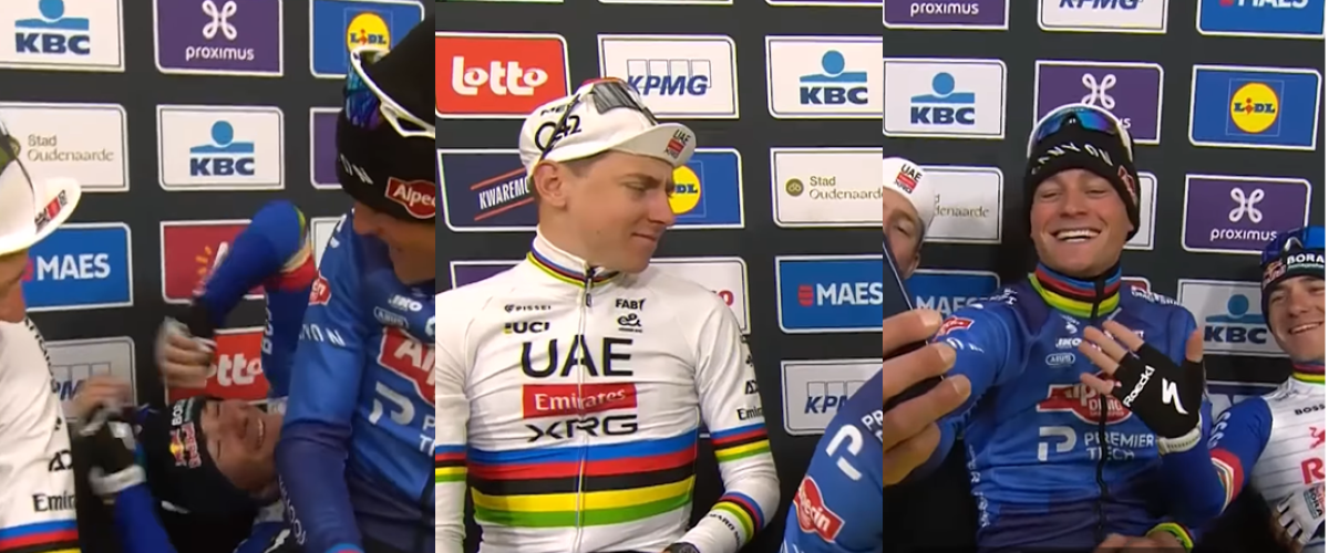 delightful backstage moment between Van der Poel, Pogačar and Evenepoel