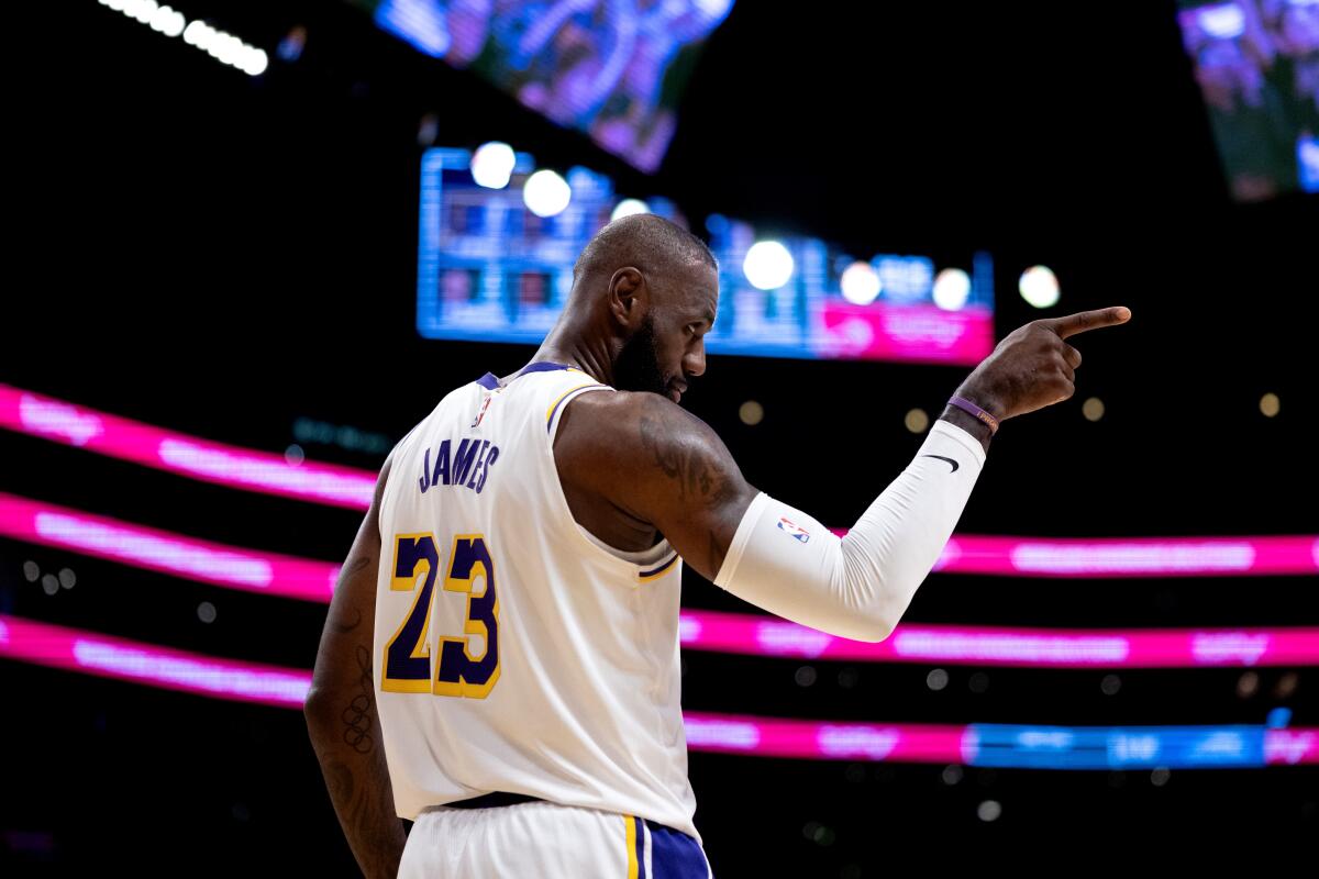 Lakers star LeBron James reacts during a game against the Sacramento Kings on Dec. 28.