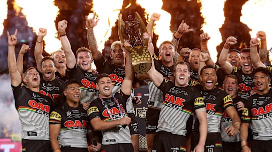 The Panthers celebrate victory in last year’s grand final.