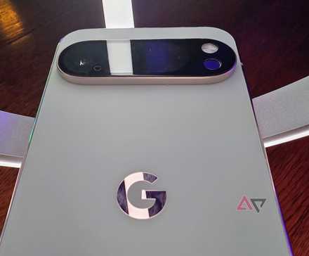 Google Pixel 10 Pro XL showing the back of the phone laying on some smart lights 