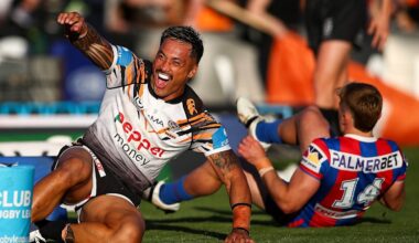 Wests Tigers jump to equal first after Knights mauling