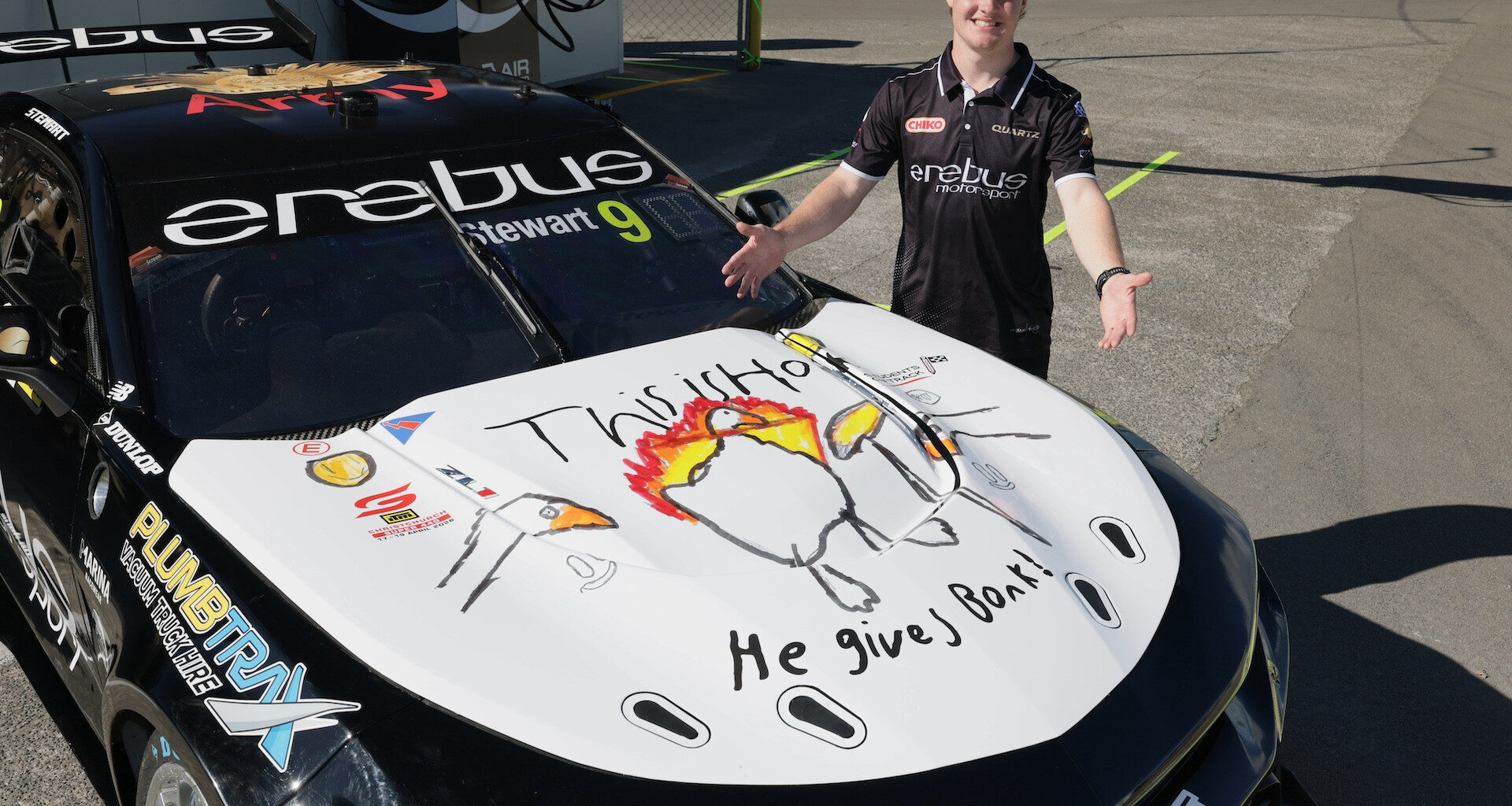Supercars news: Child’s knife-wielding goose drawing added to Erebus Camaro