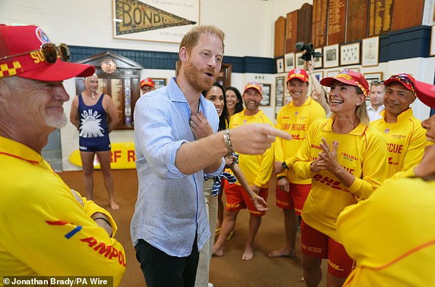 The Duke and Duchess of Sussex meet volunteer first responders from Bondi Surf Bathers' Life Saving Club, during a visit to Bondi Beach, on day four of the royal trip to Australia. Volunteers from the organisation, founded in 1907, played an integral role in protecting beachgoers and saving lives during the terrorist attack at Bondi Beach on December 14. Picture date: Friday April 17, 2026. PA Photo. Photo credit should read: Jonathan Brady/PA Wire