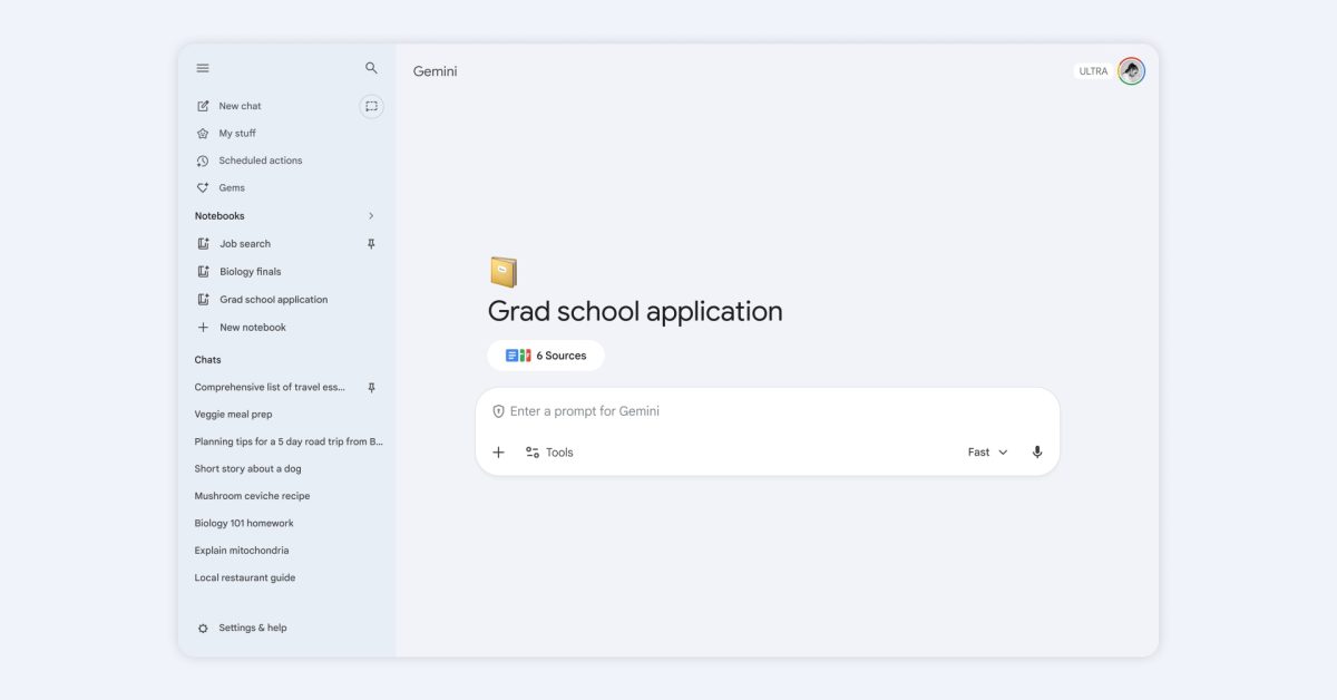 Notebooks are now available for free Gemini app users