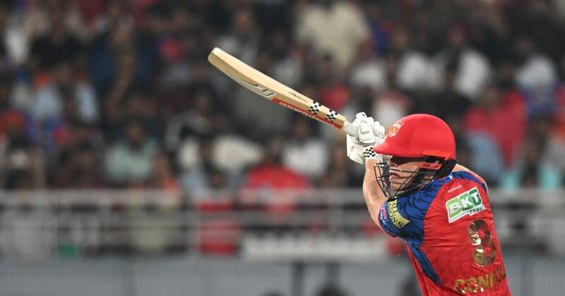 Punjab Kings' Australian star Cooper Connolly hits one of his seven sixes against Lucknow. Photo: AP PHOTO