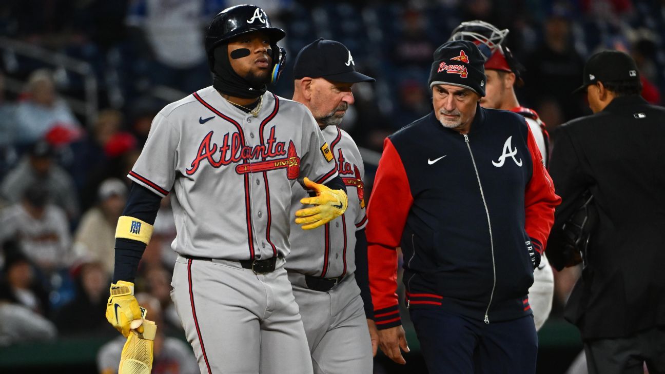 Braves' Ronald Acuna Jr. hit by pitches twice, then exits