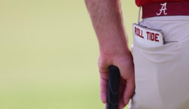 Alabama Golfer Brycen Jones (Fr.) in action against Mossy Oak Collegiate at  in Tuscaloosa, AL on Tuesday, Apr 14, 2026.