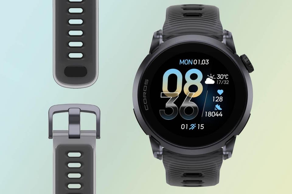 Coros Pace 4 Black Crystal watch render. 