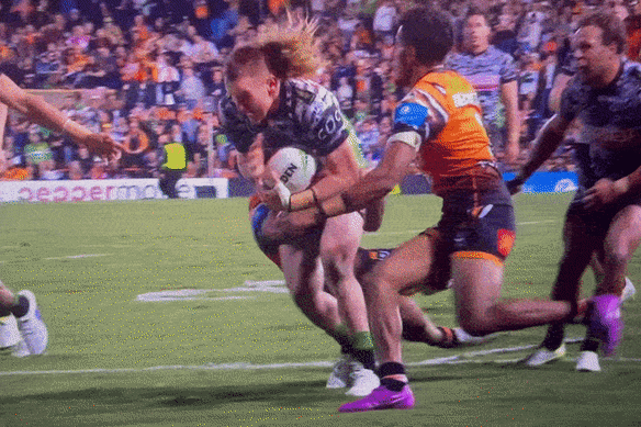 Api Koroisau’s hip-drop tackle on Noah Martin.