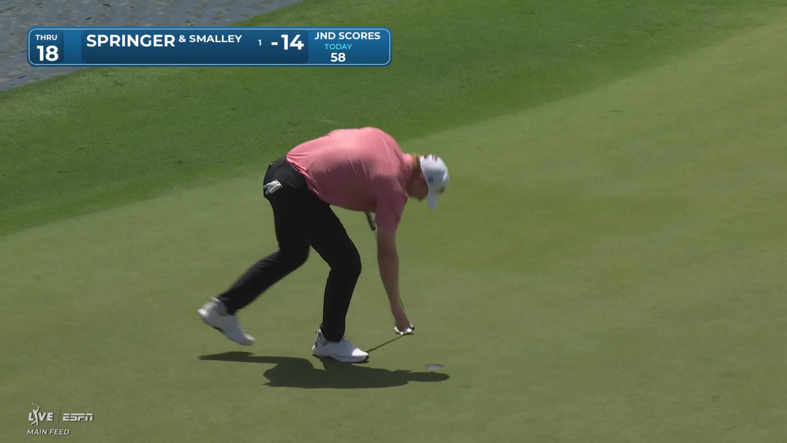 Smalley/Springer sinks a 21-foot birdie putt on No. 18 at Zurich Classic