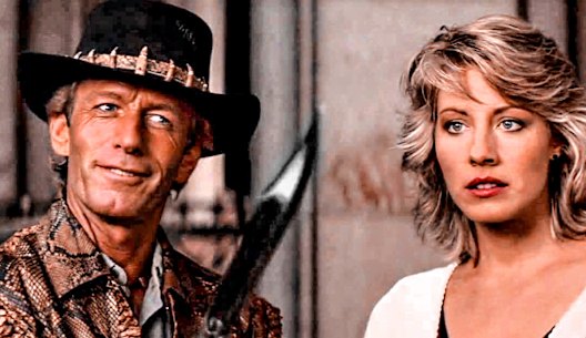 “That’s not a knife”: Paul Hogan and Linda Koslowski in Crocodile Dundee.