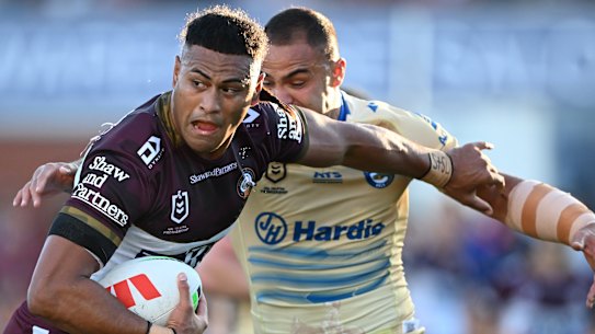 Beast mode: Haumole Olakau’atu was outstanding in Manly’s win.