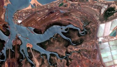 A satellite image of the port at Port Hedland, made from data from one of Earth Daily