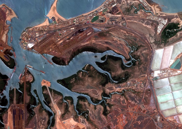 A satellite image of the port at Port Hedland, made from data from one of Earth Daily