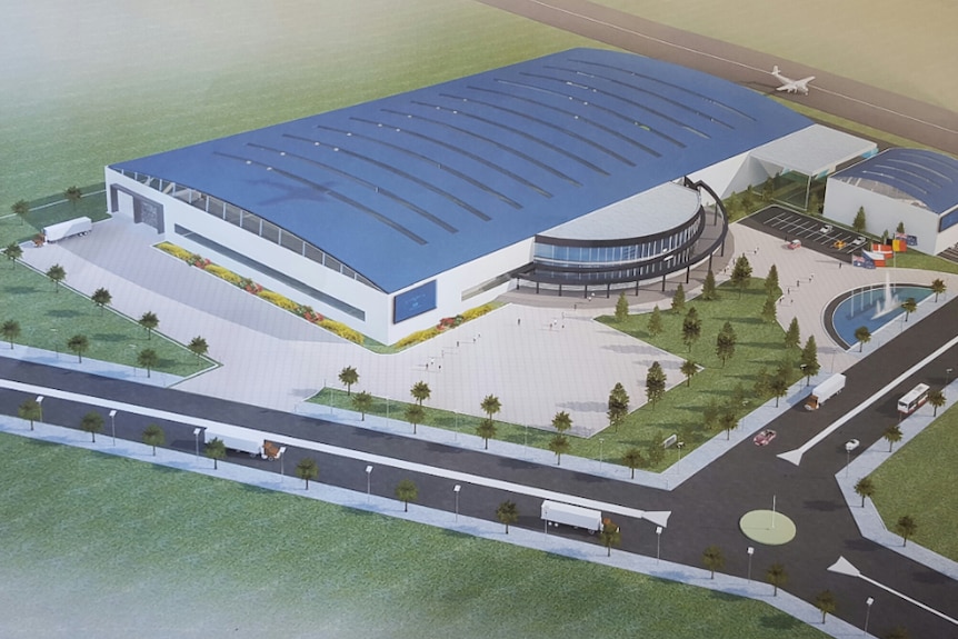 A drawn plan of the Amphibian Aerospace Industries aircraft building facility.