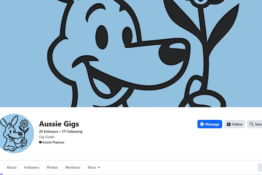 facebook page shows a logo of the outline of a kangaroo holding a flower