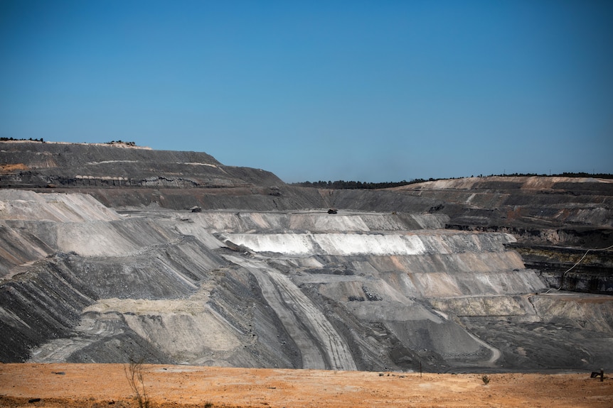 A long shot of a coal mine.