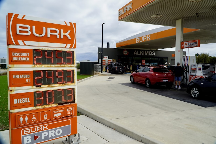 petrol prices on a sign at a petrol station