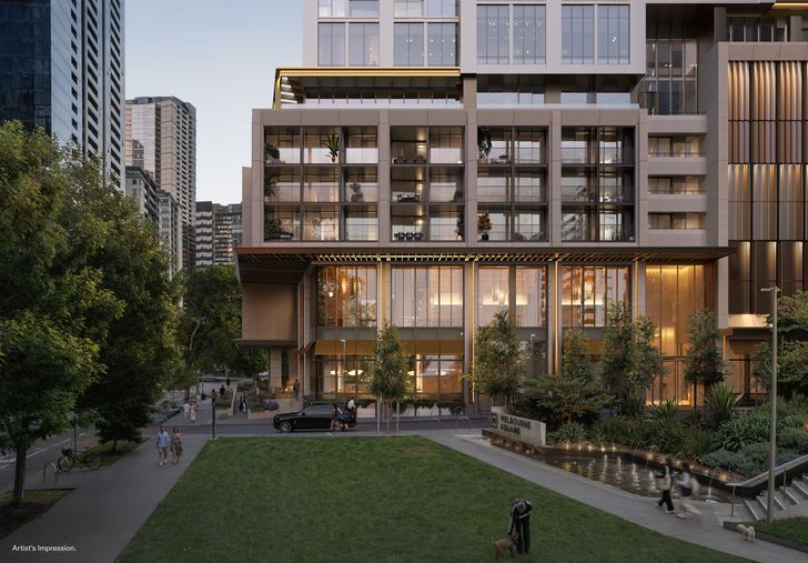The Melbourne Square development is anchored by the 3,745-square-metre Kennedy Park, designed by landscape architecture practice Taylor Cullity Lethlean.