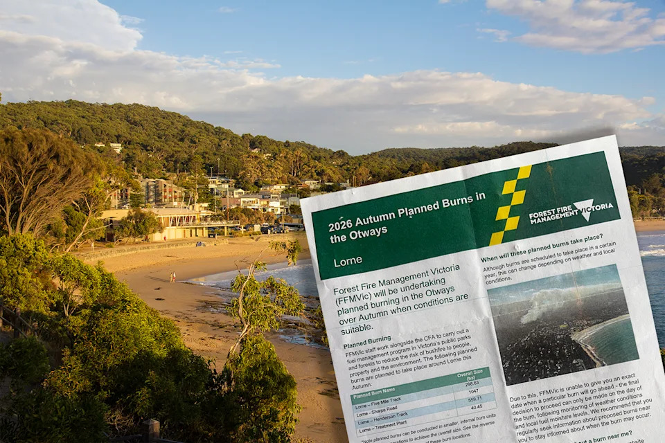 Background: The Lorne township. Inset: A planned burn document shared with locals by FFM-Vic.