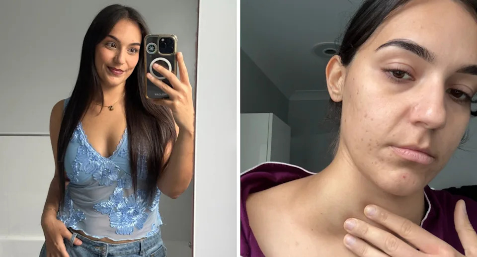 Sumbul Ari taking a picture and an image of her neck