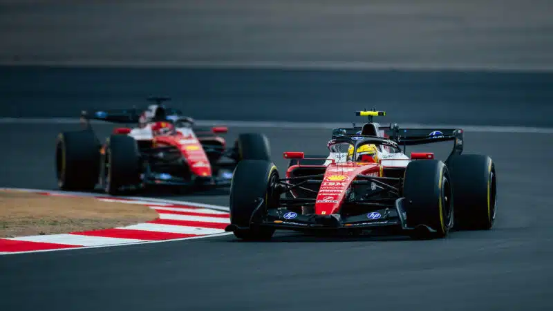 Lewis Hamilton leads Ferrari team-mate Charles Leclerc in the 2026 Chinese Grand Prix