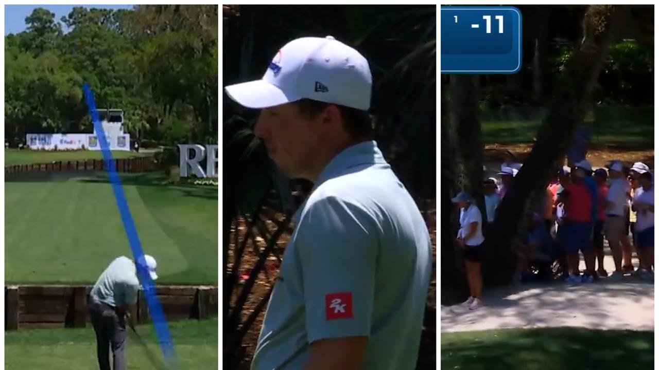 RBC Heritage second round leaderboard, Matt Fitzpatrick lucky break, Akshay Bhatia pyscho scorecard, Aussies in action