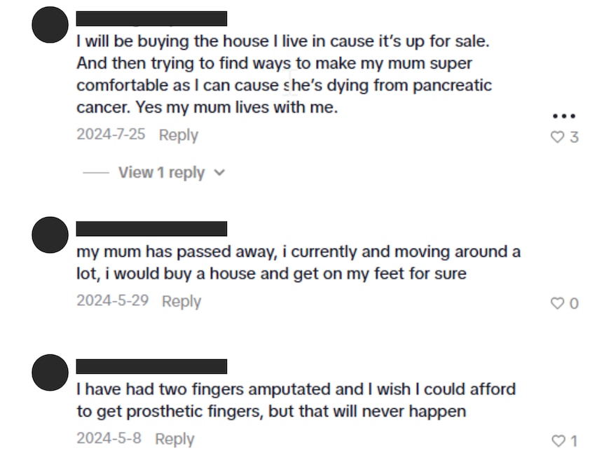 Several comments on TikTok showing users commenting on the money would improve their lives.