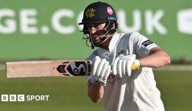 Joe Clarke, of Nottinghamshire, plays a shot against Warwickshire