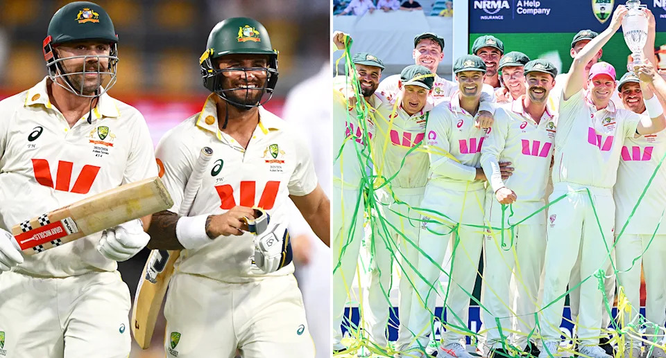 Jake Weatherald with Test cricket teammates.