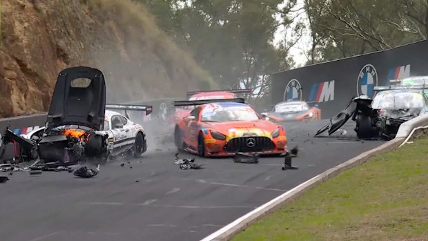 Ralf Aron suffered a broken back in this horror crash during the Bathurst 12hr.