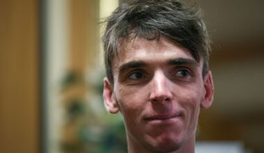 Team DSM-Firmenich PostNL team's French rider Romain Bardet looks on during a press conference in Moulins, central France, on June 7, 2025, on the eve of the 77th edition of the Criterium du Dauphine cycling race. (Photo by Anne-Christine POUJOULAT / AFP) (Photo by ANNE-CHRISTINE POUJOULAT/AFP via Getty Images)