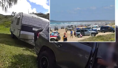 Police pounce on caravans, 4WDs at overrun Aussie tourist beach as 98 drivers fined: 'A privilege'