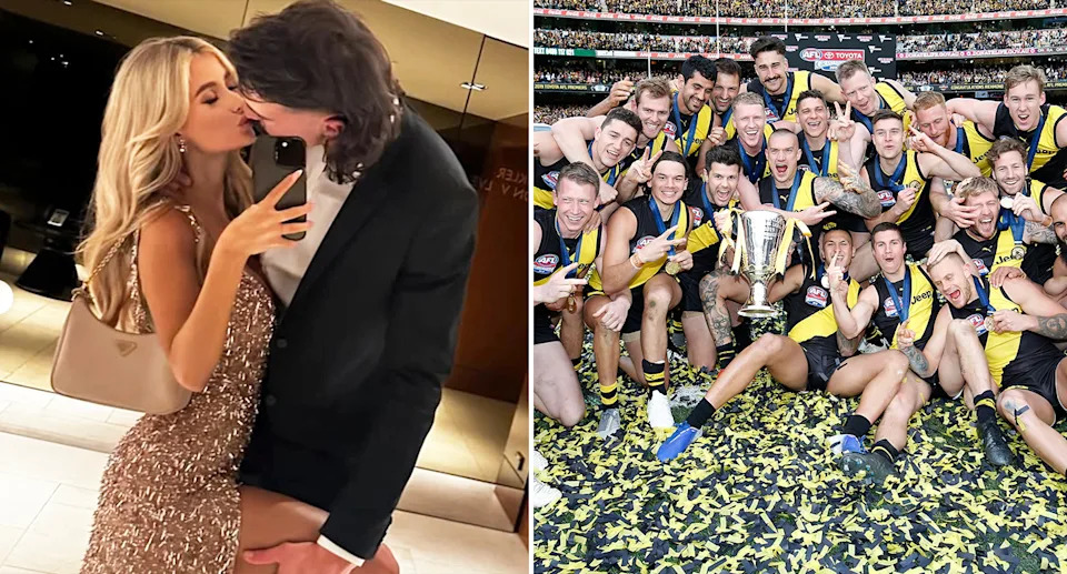 Ivan Soldo alongside girlfriend Chelsea Becirevic and former Richmond teammates.