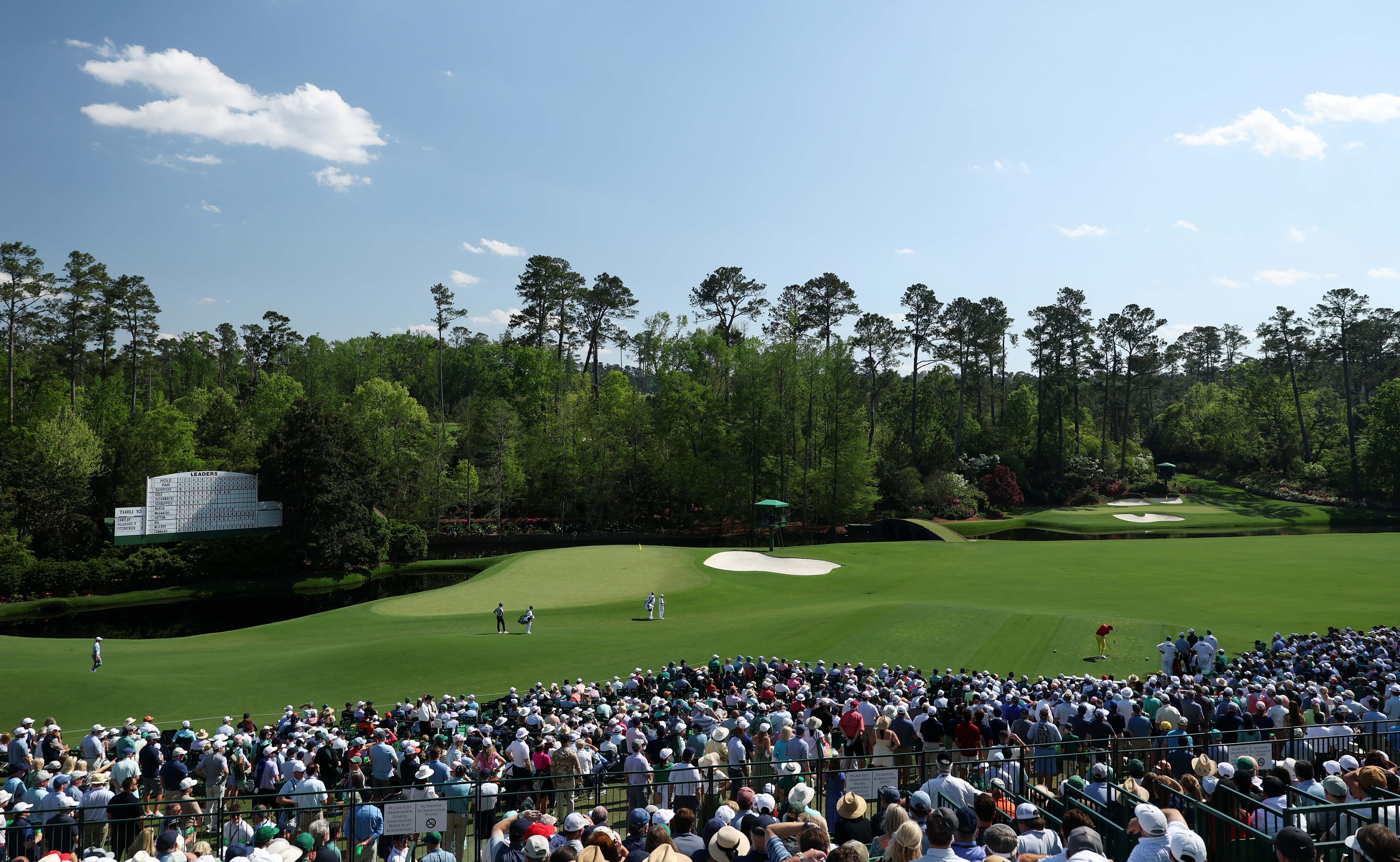 Sergio Garcia of Spain and Patrick Cantlay of the United States on the 11th green during the first round of the 2025 Masters Tournament at Augusta National Golf Club