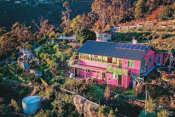 Hannah Moloney’s bright-pink Hobart home. 