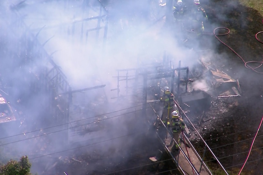 Aerial image of firefighters fighting fire