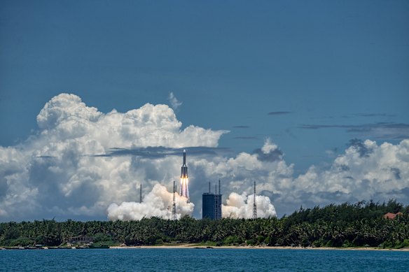 The launch of the Long March-5 Rocket in Wenchang, China in 2020